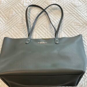 Coach dusty blue pebble Leather Tote with green leather interior